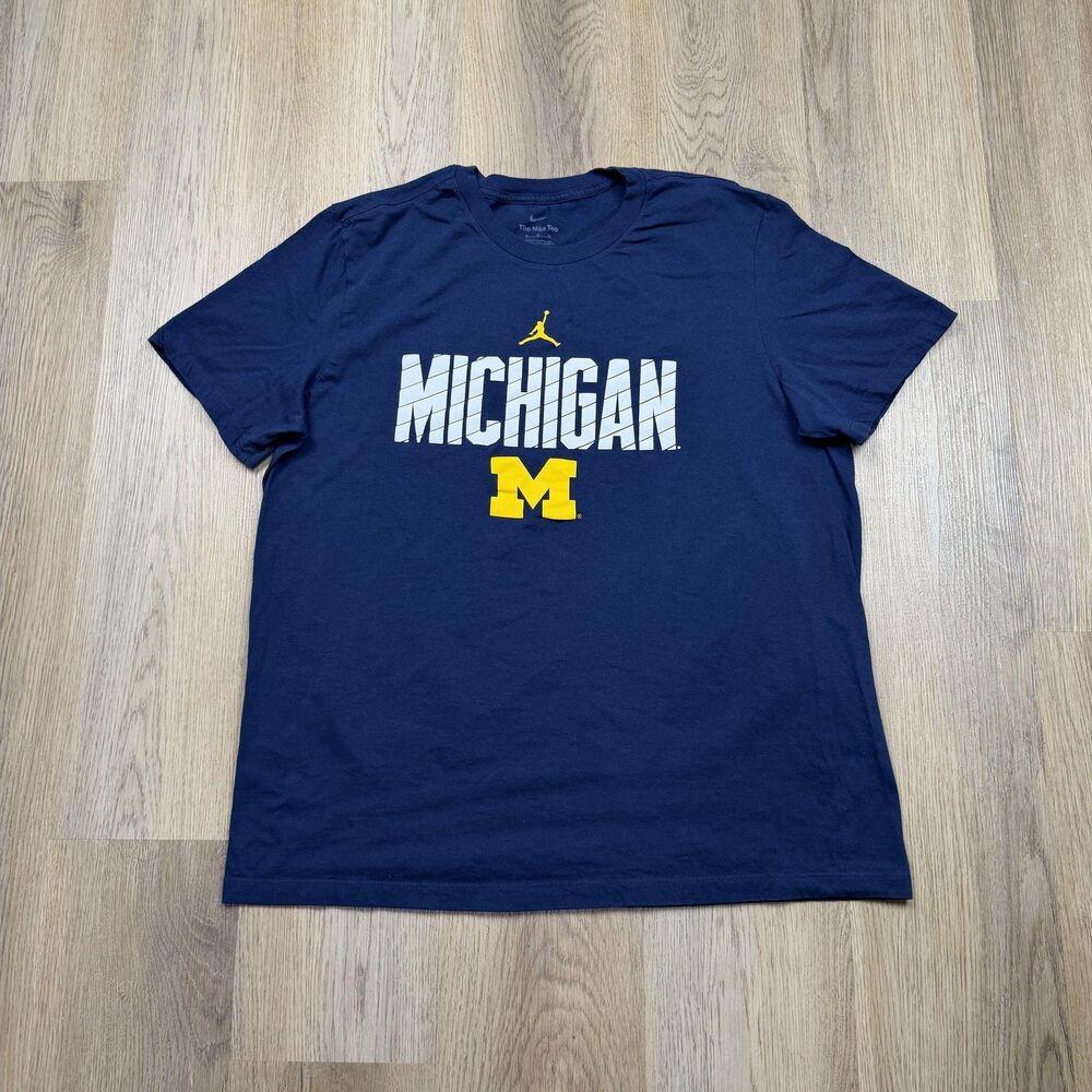 Michigan Wolverines Shirt Mens XL Blue NCAA Football Nike Jumpman M Logo Graphic